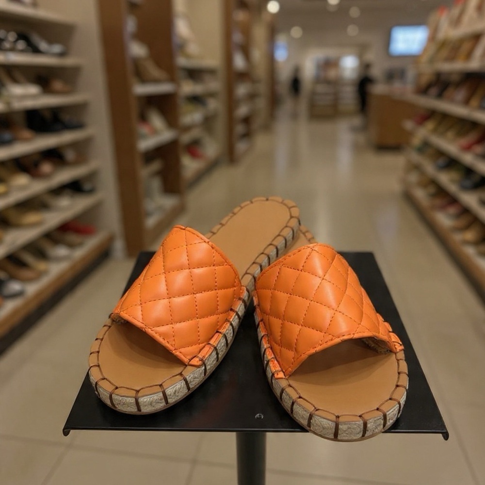 Quilted Slide Sandals in Orange - Women